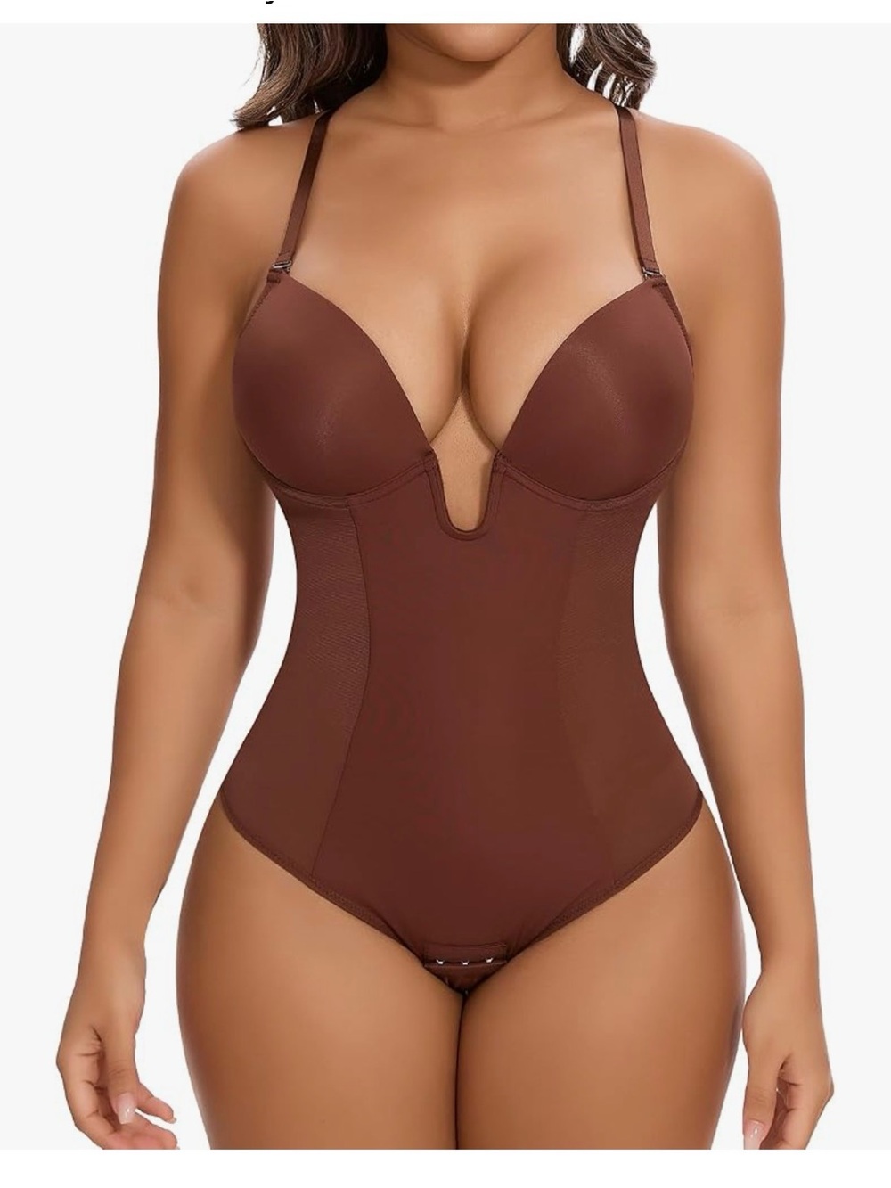 Sculpting Plunge Bodysuit - Brown
